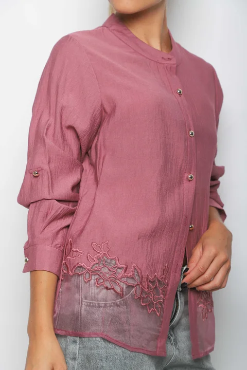 Camisa VINAR Cuello Mao Bordada con Tul GU0336