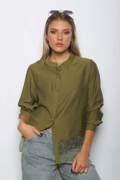 Camisa VINAR Cuello Mao Bordada con Tul GU0336