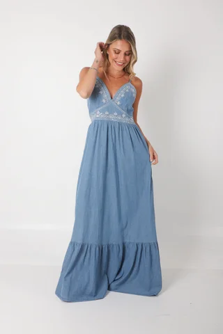 Vestido TAORMINA de Jean Cruzado c/ Bordado GU0559 - Vista 3