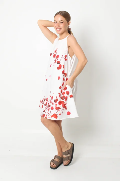 Vestido Menorca Petalos Rojos c/ Bolsillos GU249