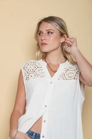 Camisa KARIN de Lino Sin Manga C/ Crochet GU0544 - Vista 3