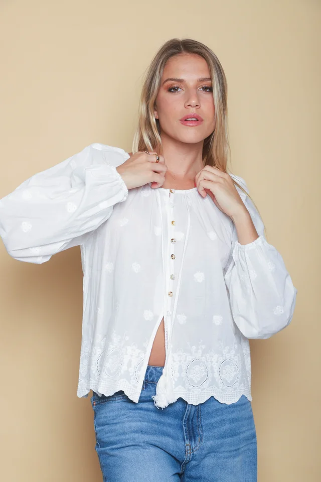 Blusa RONNEY Bordada Con Tiras GU70122