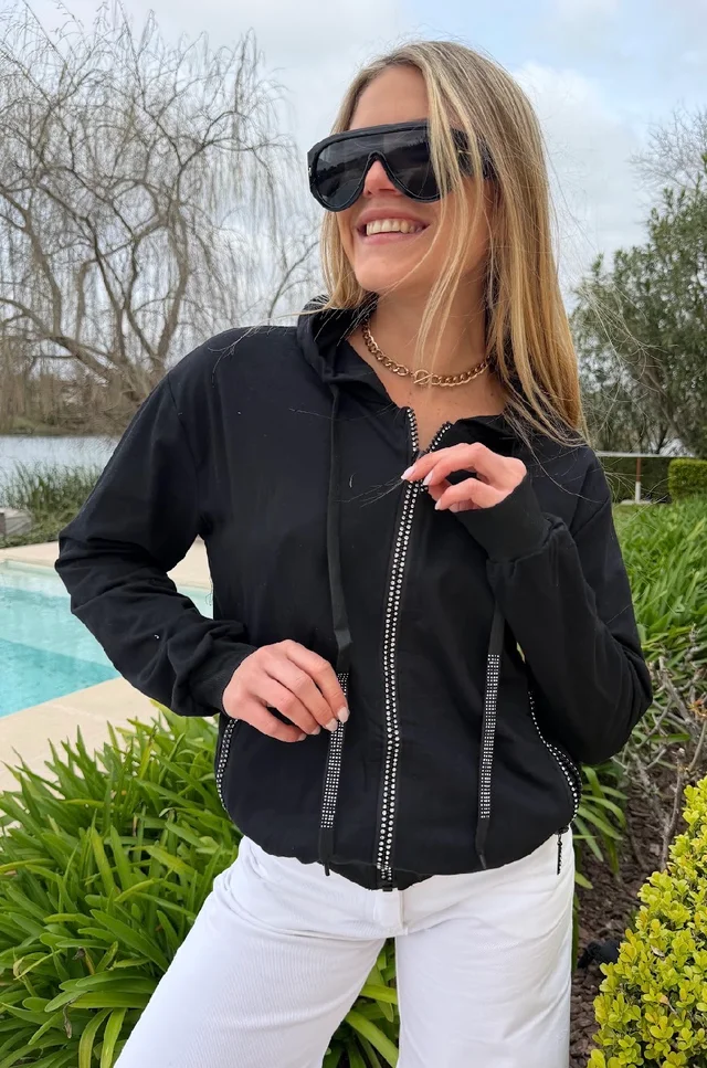 Campera SIENA Black Algodon con Cierres con Brillos GUK166