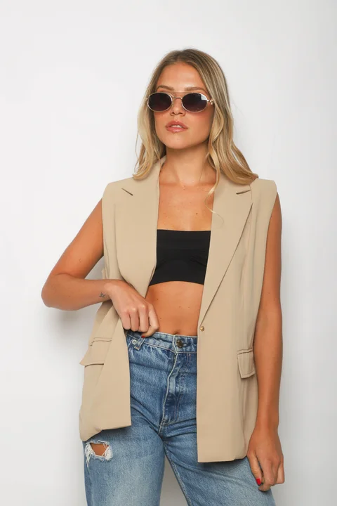 Chaleco LARGO ZEK Sastrero Forrado con Boton Brillo GUP33022