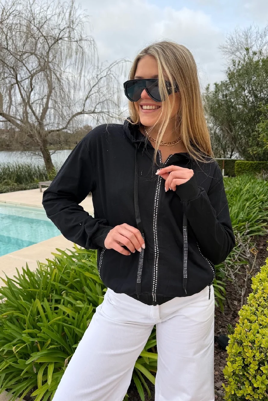 Campera SIENA Black Algodon con Cierres con Brillos GUK166