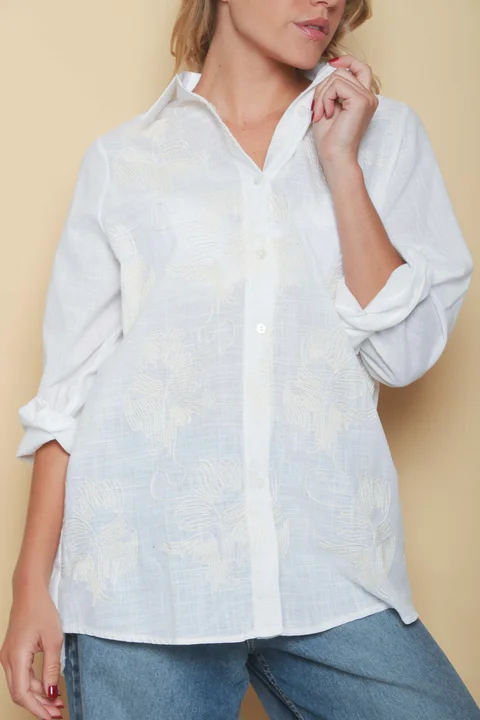 Camisa AKARI de LINO Bordada OVERSIZE GU41