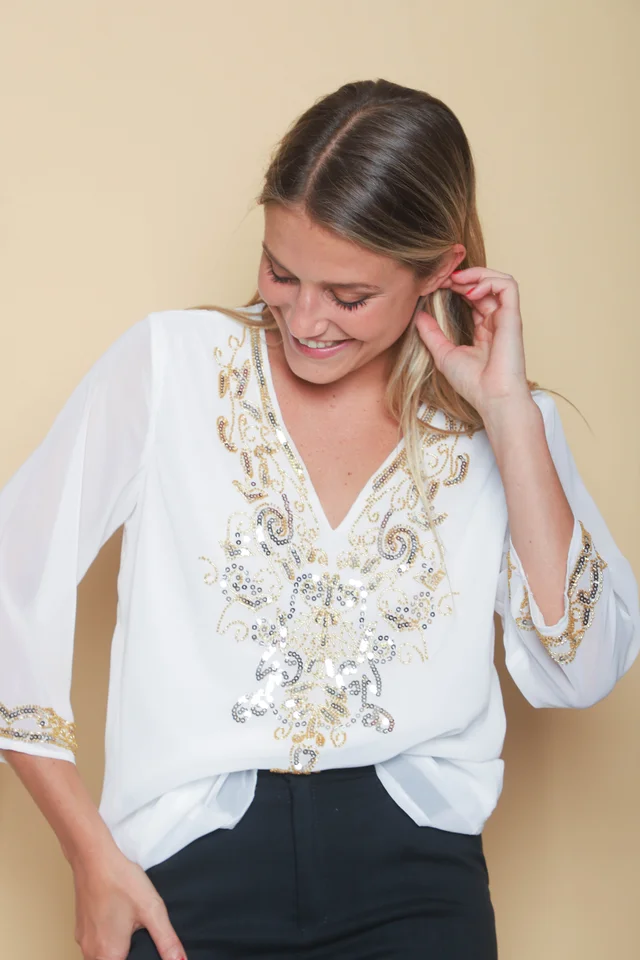 Camisola Buzios Gasa Lentejuelas GU4018