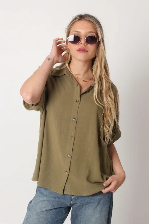 Camisa CANNES Lino Oversize Manga Corta GUC48