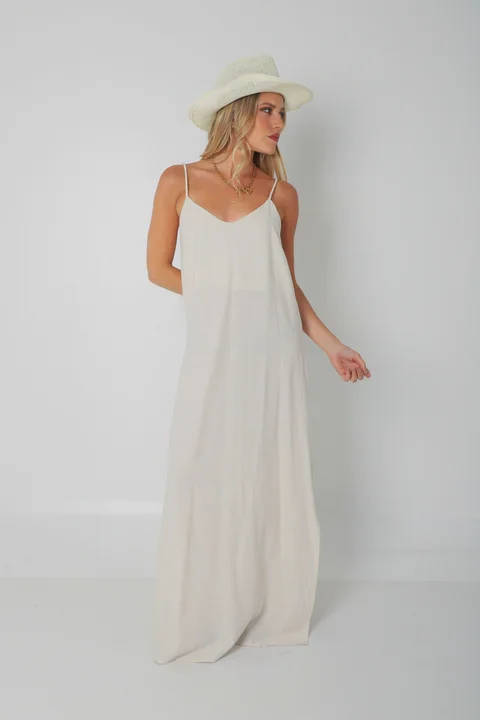 Vestido SARIS Lino Con Cordon y Tajo GU2524