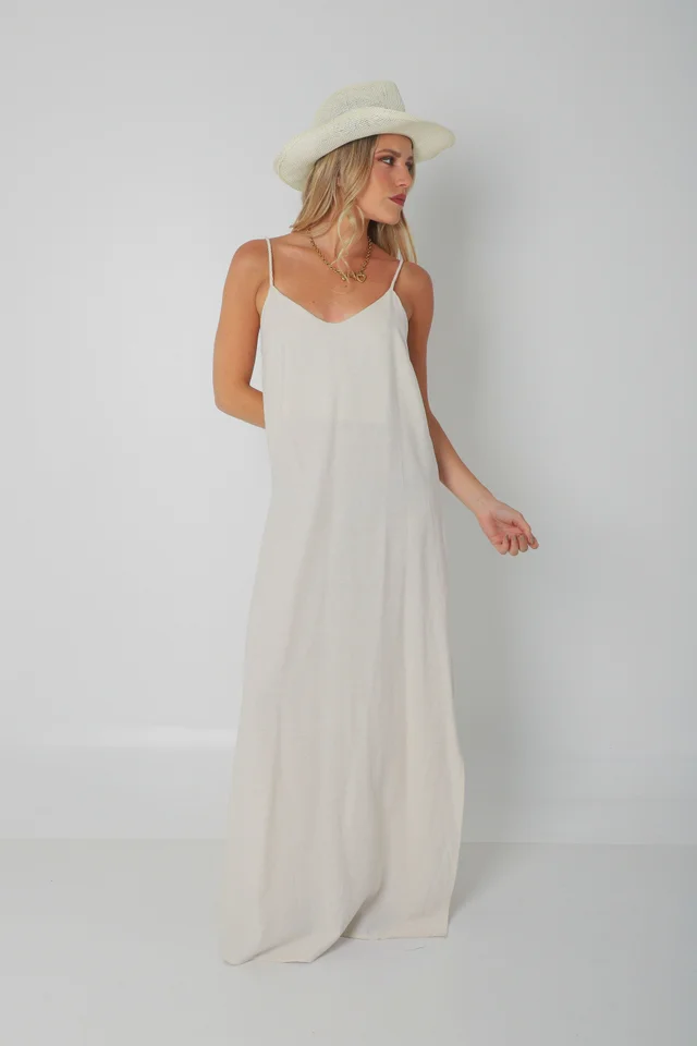 Vestido SARIS Lino Con Cordon y Tajo GU2524