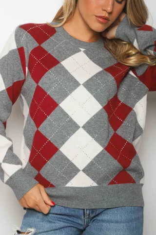 Sweater LOCH Bremer Rombo con Strass GUL840 - Vista 4