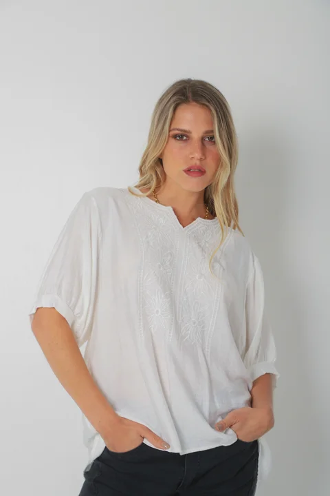 Blusa GANHA de Lino c/Bordado GU0326