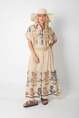 Vestido Camisero VONDO Lino Bordado y Cinto GU42 - Vista 2