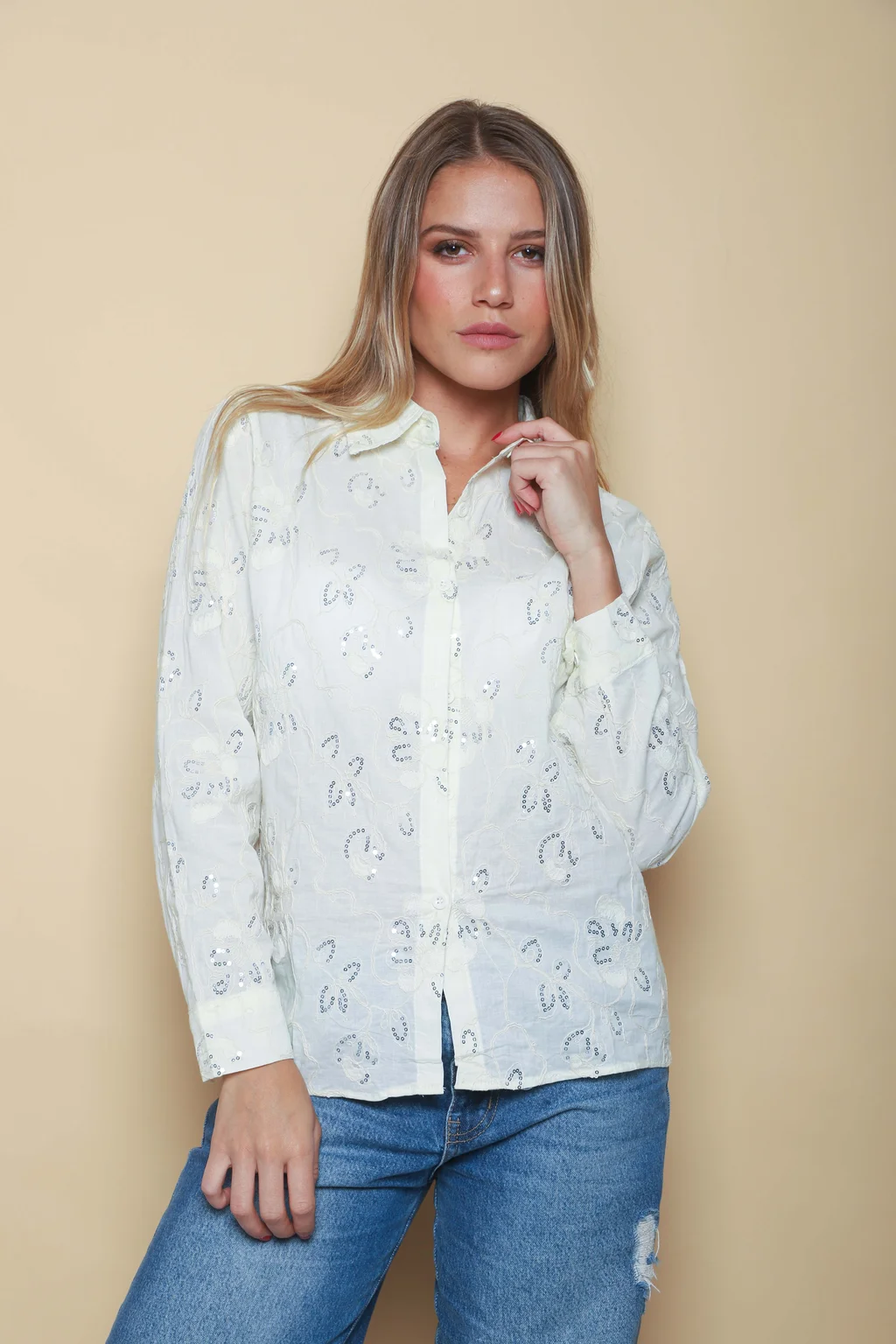 Camisa MISS  Flores Bordadas y Lentejuelas GU5195