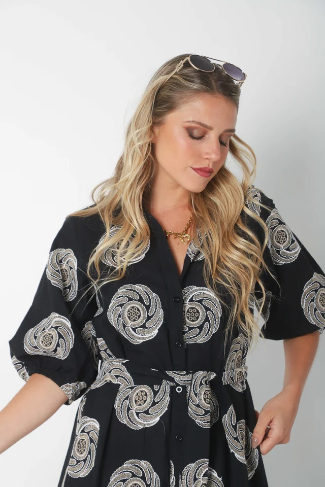 Vestido KOSAMUI Camisero de LINO Bordado GU250108