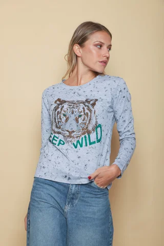 Remera KEEP WILD Batik con strass GU5126 - Vista 3