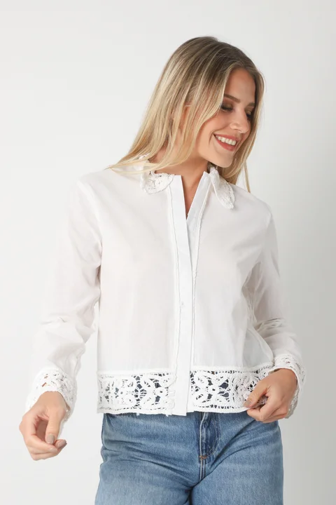 Camisa FARREL Corta de LINO con Crochet GUK70113