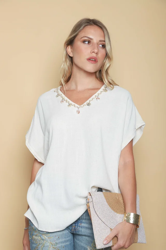 Blusa TAYLOR de Lino c/aplique caracolitos GU0545