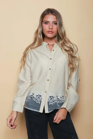 Camisa VINAR Cuello Mao Bordada con Tul GU0336 - Vista 2