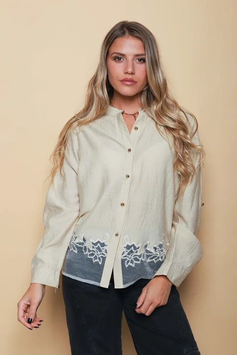 Camisa VINAR Cuello Mao Bordada con Tul GU0336