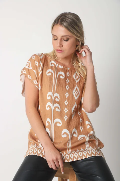 Blusa Lino Amplia Chenay Rombo c/ Strass  GU6130N