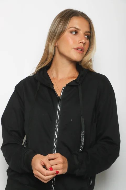 Campera Siena Black Algodon con Cierres con Brillos GUK166