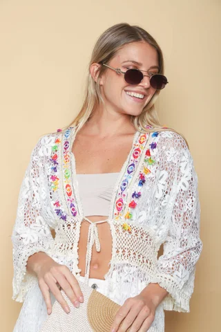 Kimono CERDEÑA Encaje Cuadrille Con Cintura Crochet GUH52737 - Vista 4