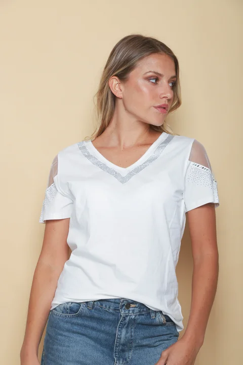 Remera DIVINE c/ Strass y Manga con Tull GU919310 