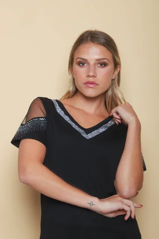 Remera DIVINE c/ Strass y Manga con Tull GU919310  - Vista 3