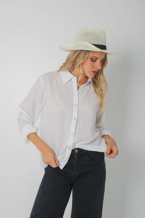 Camisa BANERY de Lino Raya Lurex Botones c/ Brillo GUK70186