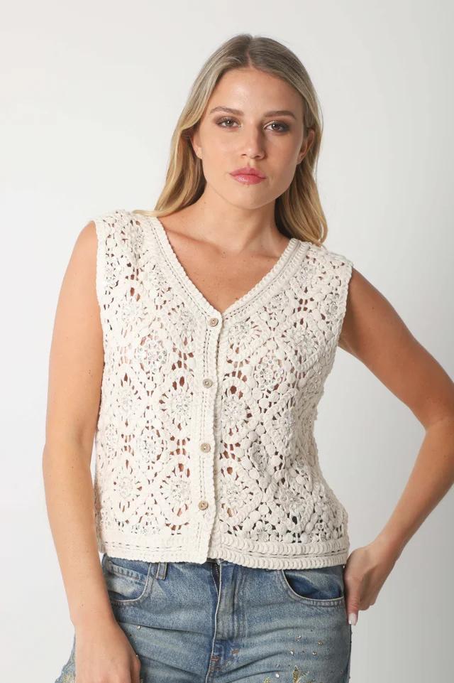 Chaleco Crochet ANAIS c/ mini lentejuelas GU3010