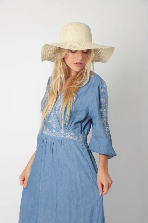 Vestido EMPERATRIZ Jean Cruzado c/Bordado (ru0560)