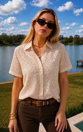 Camisa BLONDA Broderie Manga Corta GUK70107 - Vista 4