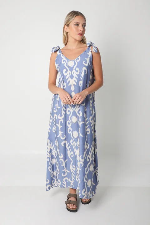 Vestido NISSI BULGARO AMPLIO de creppe c/ Tiras y Bolsillos