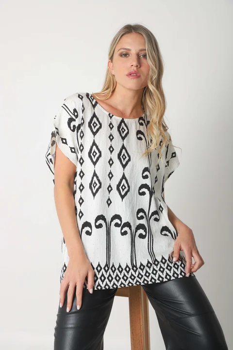 Blusa Lino Amplia Chenay Rombo c/ Strass  GU6130N