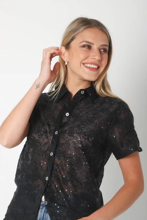 Camisa NARA c/ Lentejuelas Bordada GU5169