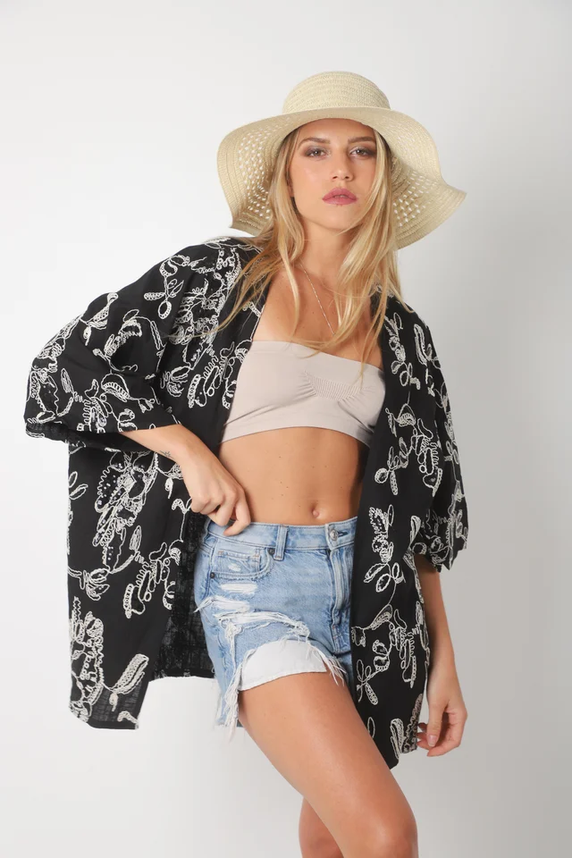 Kimono RADISON de LINO BORDADO c/Lentejuelas GU5171