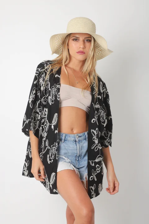 Kimono RADISON de LINO BORDADO c/Lentejuelas GU5171