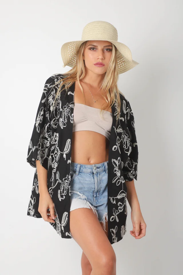 Kimono RADISON de LINO BORDADO c/Lentejuelas GU5171