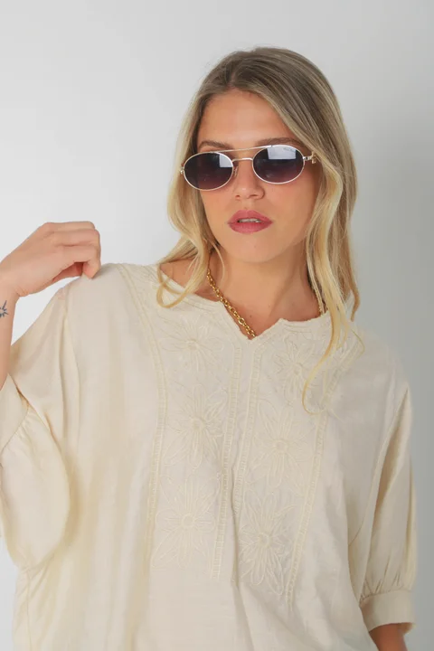 Blusa GANHA de Lino c/Bordado GU0326