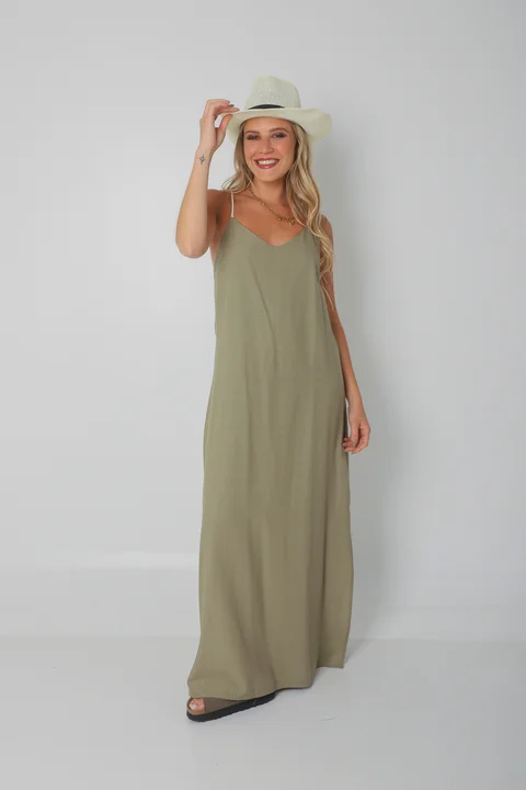 Vestido SARIS Lino Con Cordon y Tajo GU2524