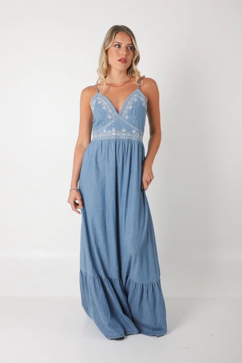 Vestido TAORMINA de Jean Cruzado c/ Bordado GU0559