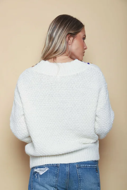 Sweater LUXE Escote V con Piedras de Colores GU81330