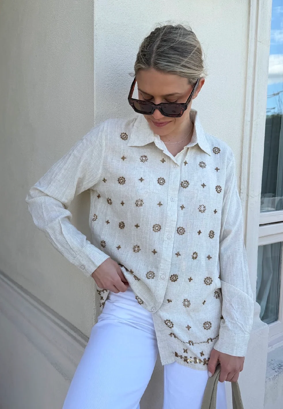 Camisa PUIGARI Lino Bordada GU70238