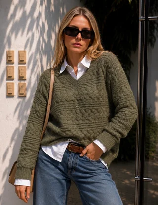 Sweater BABILON Trenzado Escote V GU405837 - Vista 1