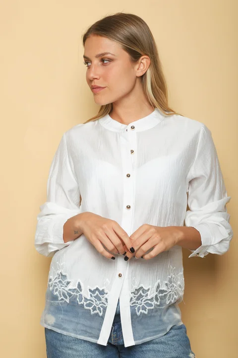 Camisa VINAR Cuello Mao Bordada con Tul GU0336