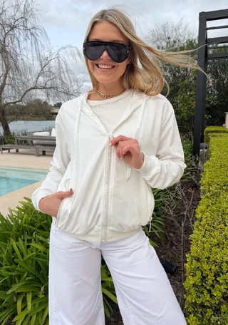 Campera Siena Beige Algodon con Cierres con Brillos GUK166 - Vista 2
