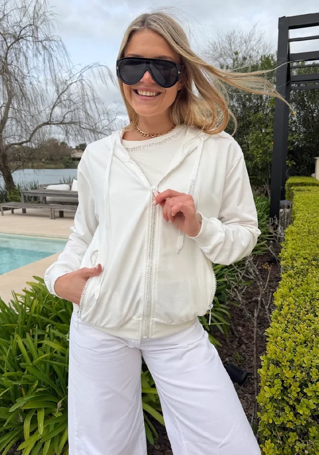 Campera Siena Beige Algodon con Cierres con Brillos GUK166