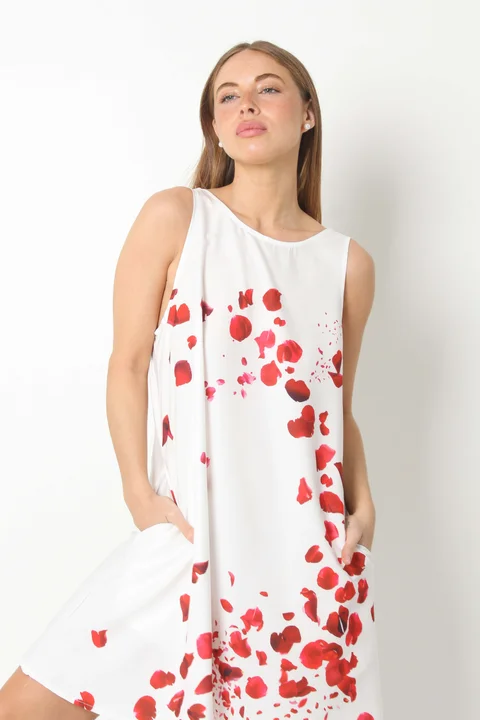 Vestido Menorca Petalos Rojos c/ Bolsillos GU249