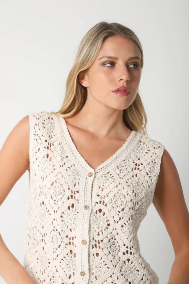 Chaleco Crochet ANAIS c/ mini lentejuelas GU3010